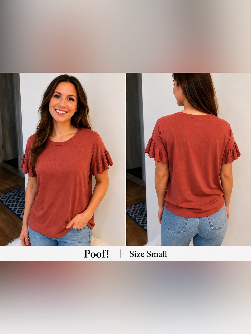 Poof! Rust Ruffle Sleeve Top Size Small Made in USA